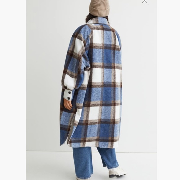 H&M blue plaid Oversized Coat - Picture 4 of 5